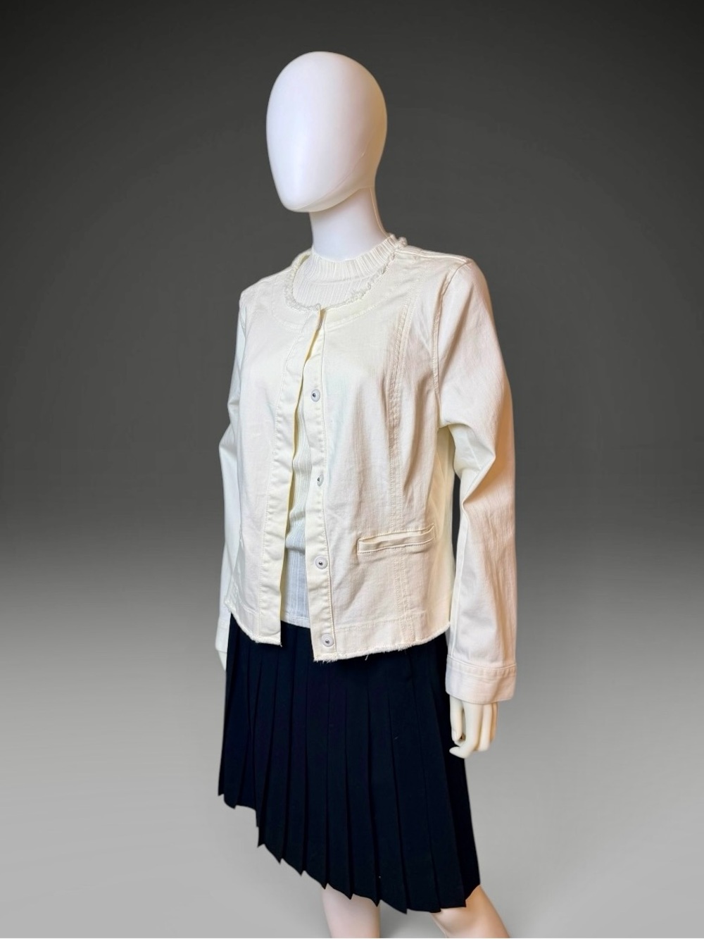 Cabi White, Fringe, Snap Front, Jacket - Size Large